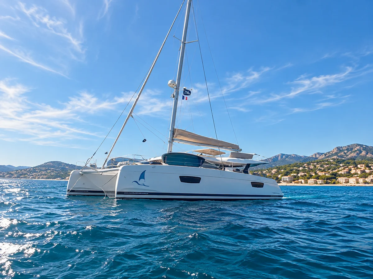 Catamaran naviguant au large de la Côte d’Azur