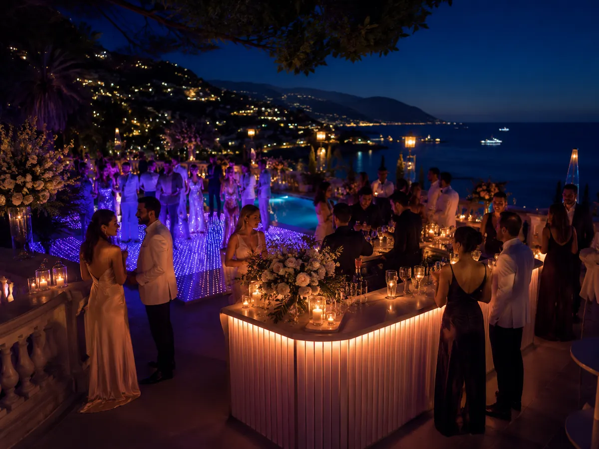 Réception privée élégante avec vue sur la mer sur la Côte d’Azur